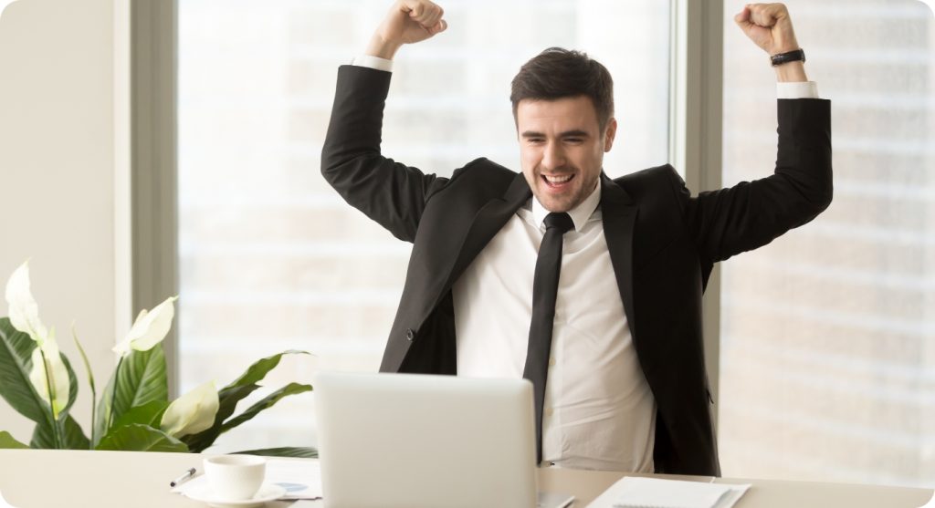 businessman excited because achievement business